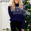 BITCED Autumn/Winter Jacquard Pullover Red Turtleneck Christmas Sweater Snowflake Knit Base Layer