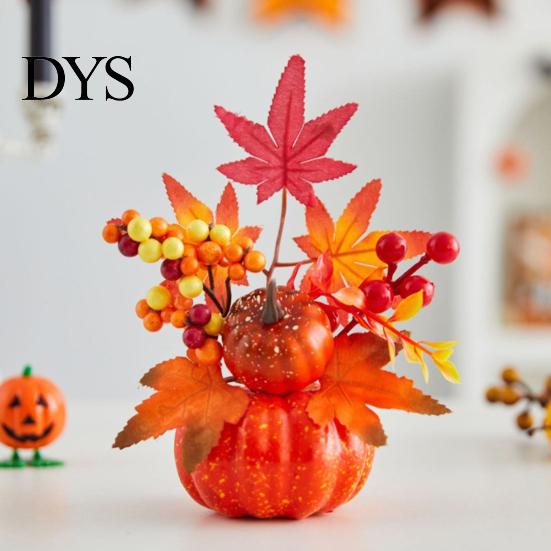 Autumn Seasonal Counter Display Fall Artificial Pumpkin Table Centerpiece, Fake Decoration with Sunflowers Decor Maple Leaves Berries for Thanksgiving