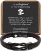 Men's Graduation Season Retro Woven Leather and Stainless Steel Bracelet