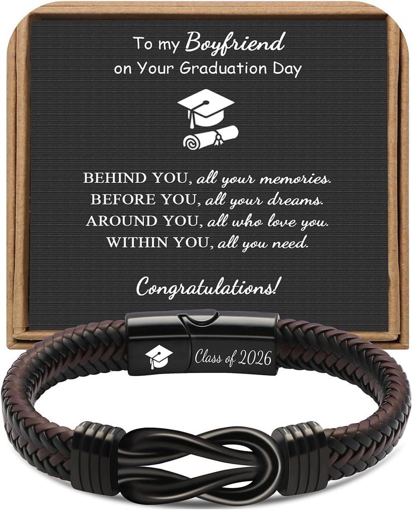 Men's Graduation Season Retro Woven Leather and Stainless Steel Bracelet