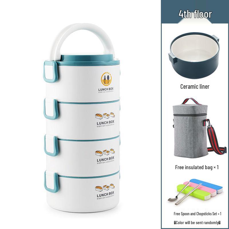 Microwaveable Multi-Layer Ceramic Bento Box: Portable Insulated Container with Compartmentalized Bowls for Office Workers