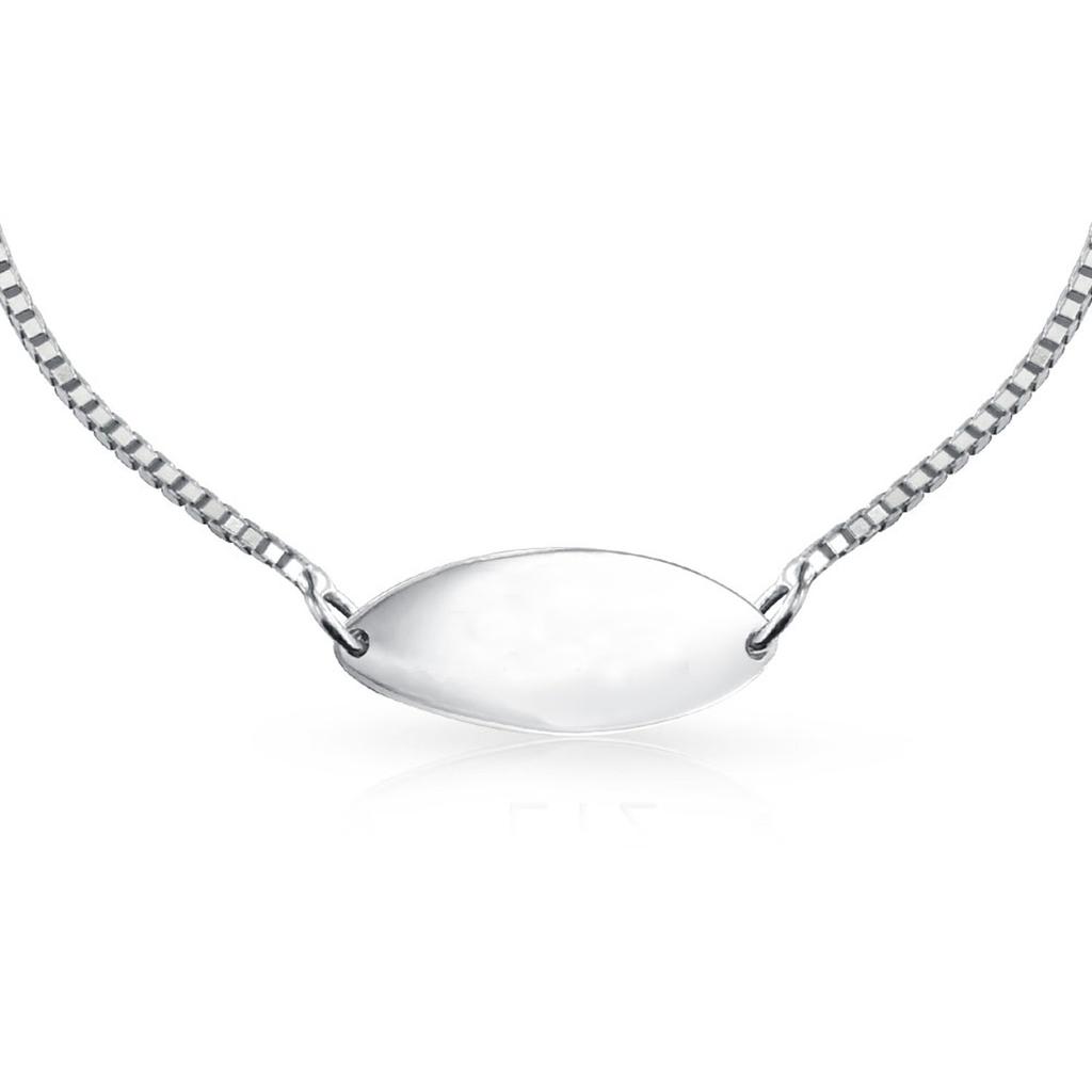 Blankes Zartes Dünnes Ovales Medizinisches Identifikations Gravierbares Medizinischer Alarm ID Armband Sterlingsilber für Frauen