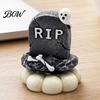Spooky Tabletop Accents Halloween Figurine, Small Resin Rotating Ghost Skull Pumpkin Gravestone Office Desk Decor Statue, Collectible Ornament