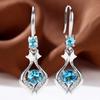 Blue Zircon Water Drop Earrings with Diamonds, Long Design Sense, Elegant Temperament, Fringed Earrings.