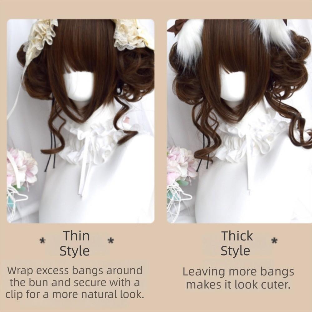 Synthetic Lolita Wig with Bangs Blonde Flower Bun Head Wig Short Curly Double Ponytail Bun  Girl
