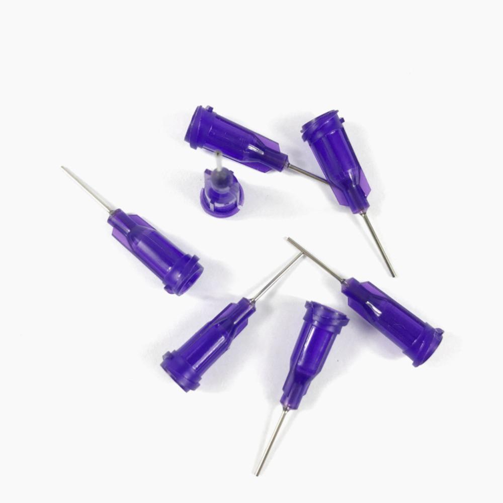 

100 шт. Пластиковые дозирующие иглы 14 г-25 г, навинчивающийся наконечник, стальная игла, тупой наконечник 21g purple