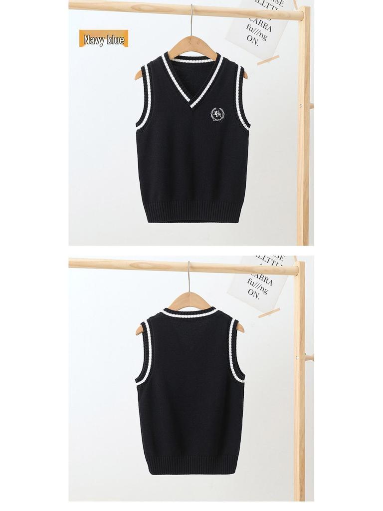 Kids' College-Style Knitted Sweater Vest for Spring & Autumn - Unisex Pullover for Kindergarten & Primary School
