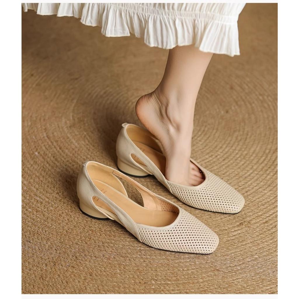 Summer women's shoes flat sole soft sole thick heel hollow comfortable non-slip mother loafers hole women's sandals