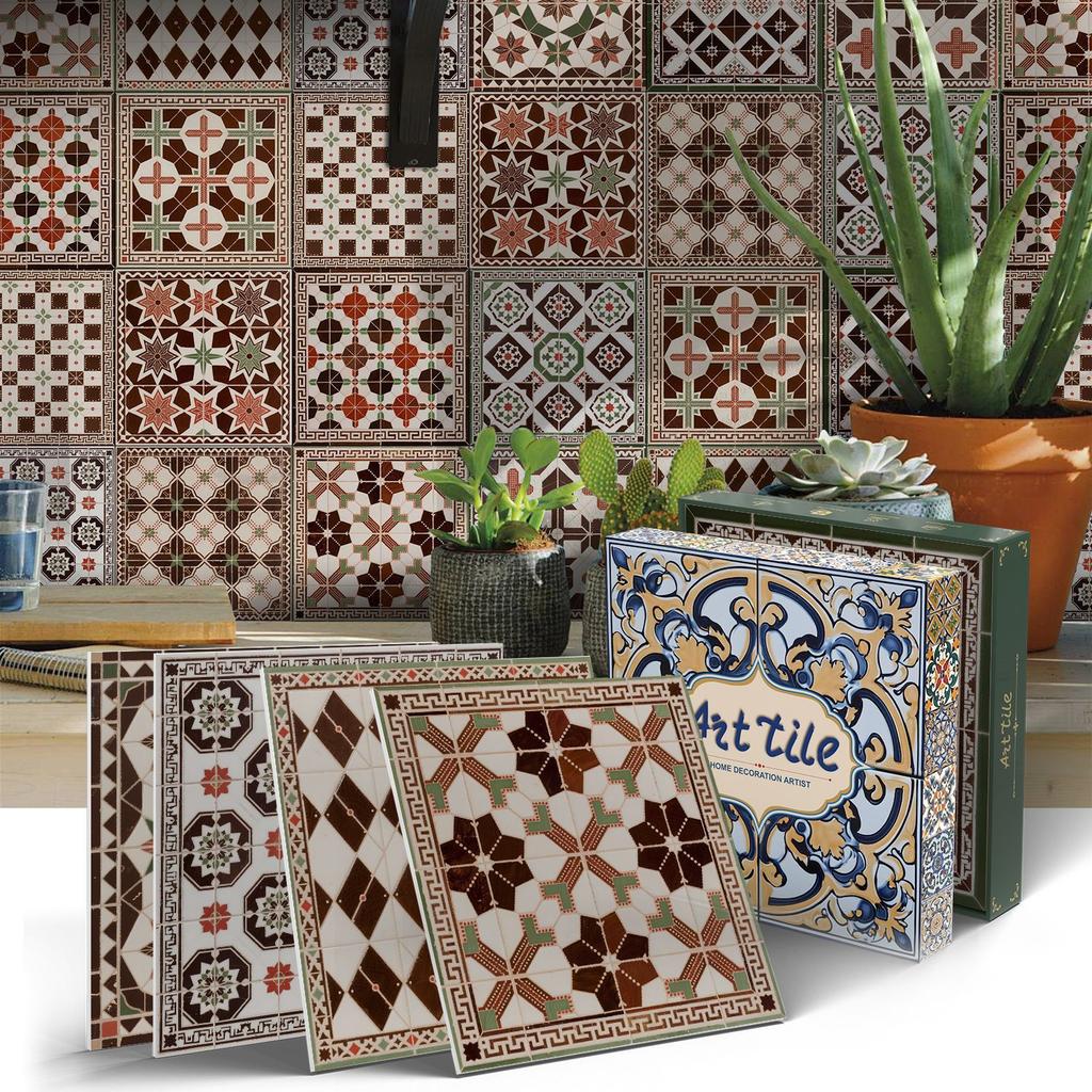 PET Foam Thickened Self-adhesive Wall Sticker, Waterproof and Anti-fouling European Mandala Wallpaper Tile Sticker for Kitchen and Bedroom