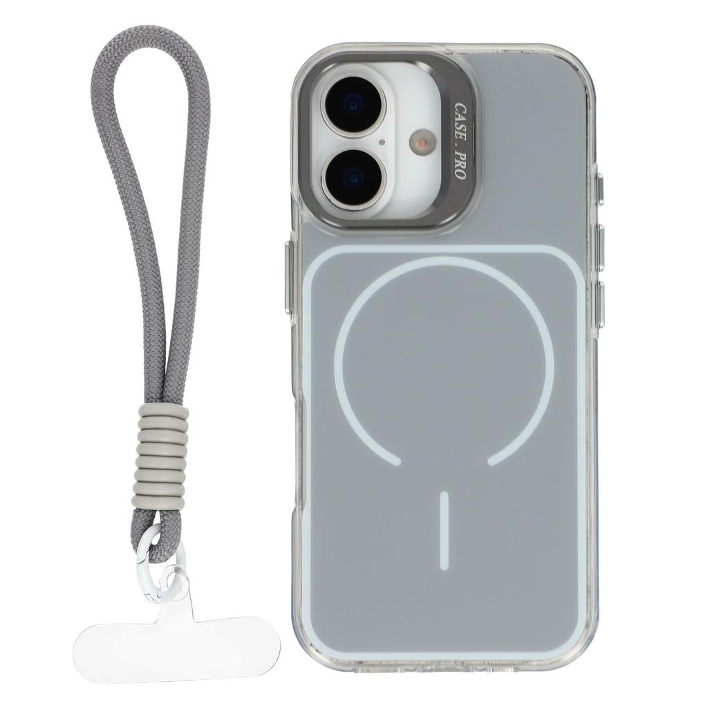 For iPhone 17 Case Compatible with MagSafe Lens Kickstand TPU Acrylic Phone Cover with Matching Hand Strap