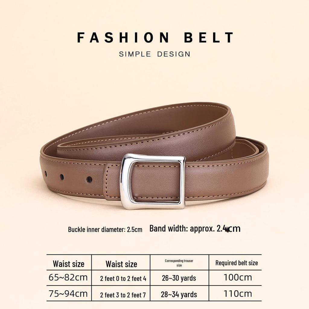 Women's Red Cowhide Leather Belt with Square Buckle - Trendy Decorative Waist Cincher