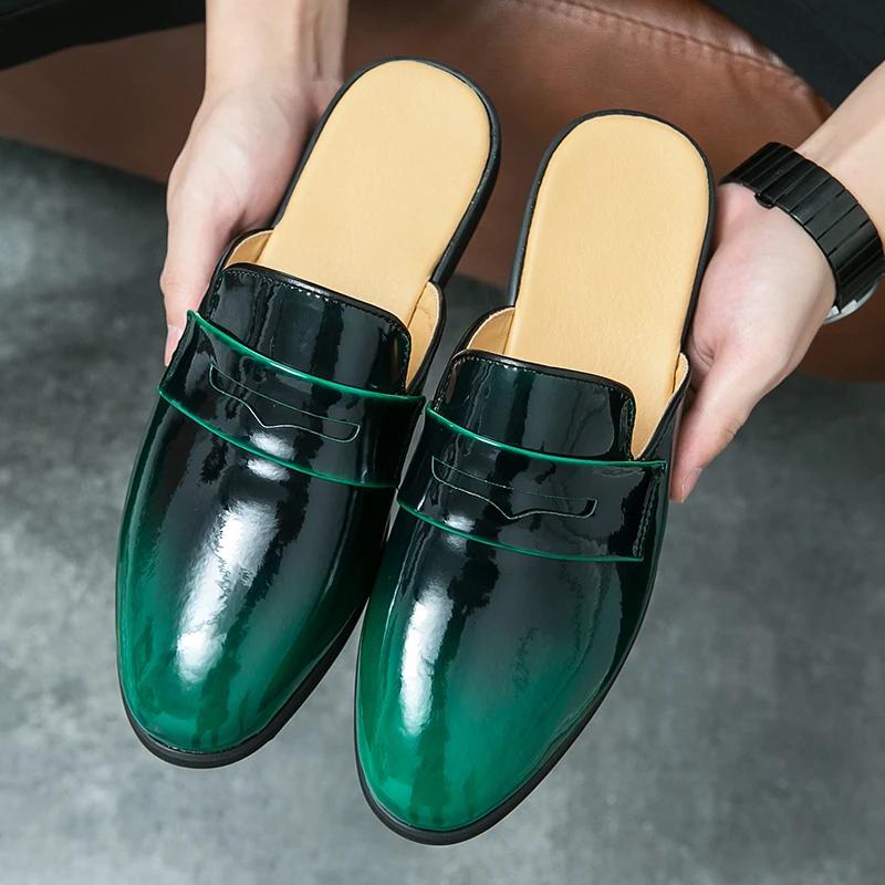 

Новые мужские полушлепанцы лоферы повседневные летние блестящие лакированные мюли мокасины классические дышащие мягкие слипоны обувь для вождения 38
