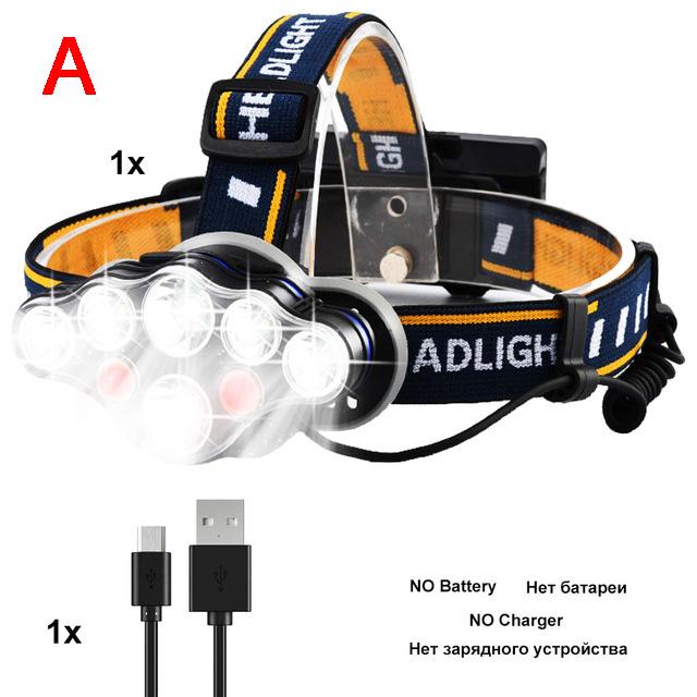 Zk20 2*led+4*XPE+2*COB Headlamp 8000LM 8 Lighting Modes Headlight by 18650 Battery LED Flashlight Hunting USB Rechargeable