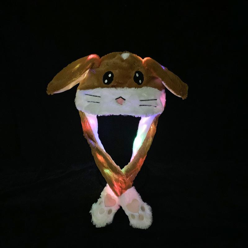 Non-Toxic Jumping Rabbit Hat Plush Ear Funny Glowing Ear Moving Bunny Hat Cosplay Halloween Christmas Party Hat 5-18 Years And Adult