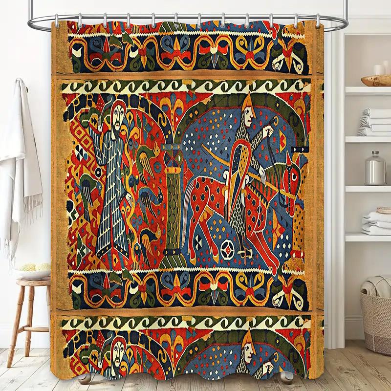 Mittelalterlicher Ritter Duschvorhang Gotische Wandteppich Fantasy Schlacht Dekor Historischer Krieger Kulisse Renaissance Kunstdruck Badezimmer C