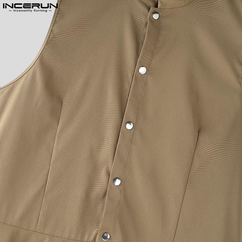 INCERUN Herren Ärmellos Knöpfe Schlitze Unregelmäßig Falten Lang Westen Oberteile