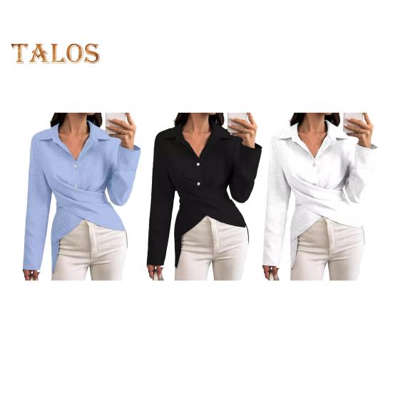 Dámská košile s klopou, dlouhým rukávem, jednoradovým zapínáním, topy, jednobarevná, knoflíková léga, podzimní košile pro každodenní nošení