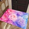 Watercolor Gradient Peony Floral Doormat Pink Purple Blue Big Flower Print Entrance Rug Dreamy Aesthetic Home Carpet