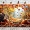 2D Plane, One Piece of Banner with Autumn Maple Leaves and Pumpkin Background - Vivid Autumn Leaf Scene with Hay Bales