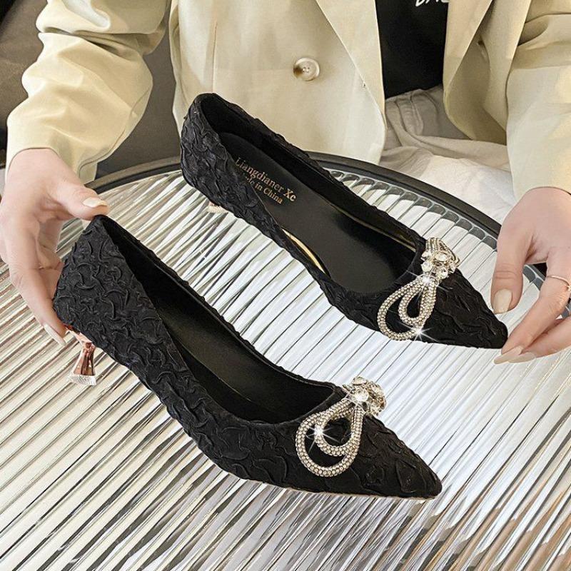 Rhinestone Woman Pumps Pointed Toe With Medium Heels Shoes for Women Korean Style Comfortable and Elegant Y2k Wedding Bride Shoe
