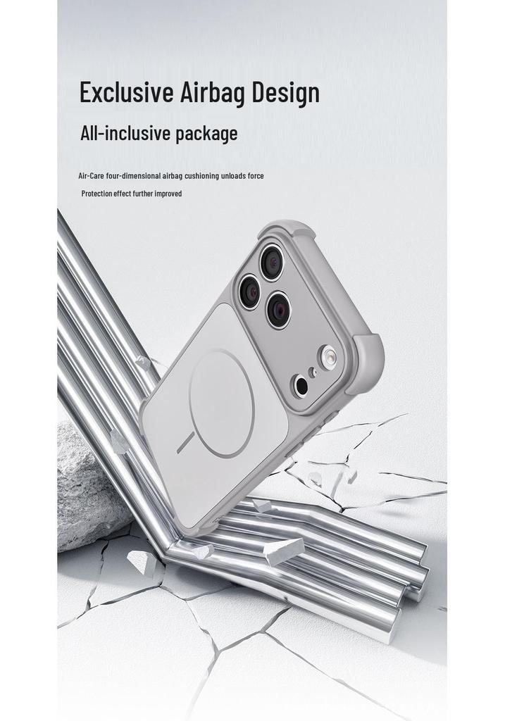 Magnetic iPhone 17 Pro Max Case with Square Airbag Anti-Fall & Integrated Lens Protector