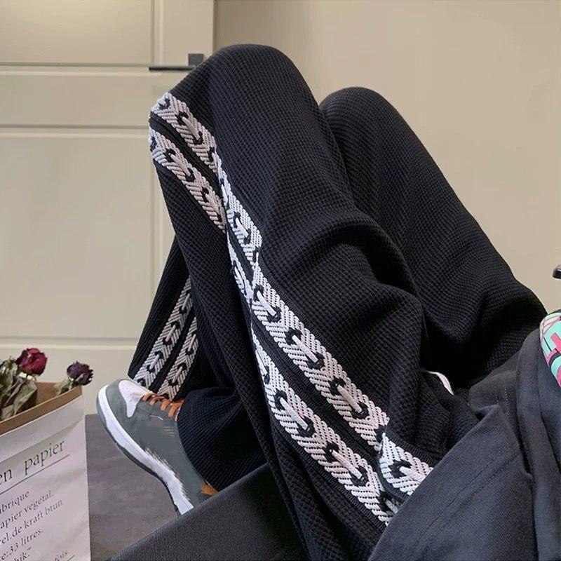 

Весенне-летние новые модные американские однотонные полосатые брюки, свободные повседневные спортивные прямые брюки большого размера для мужчин, S-3XL 3XL чёрный