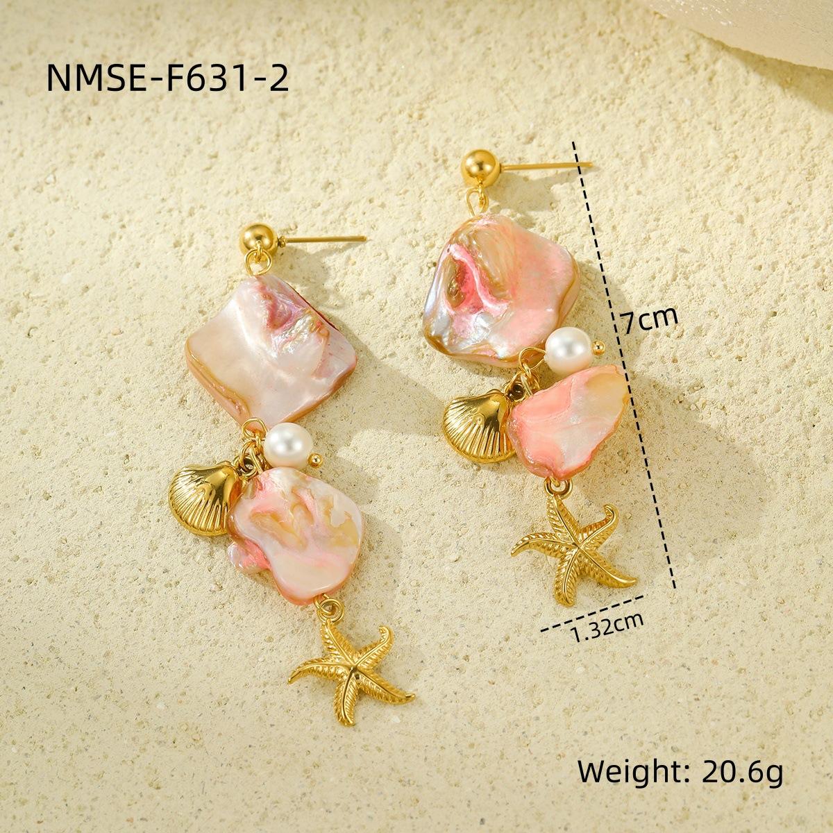 GEMCHIC Women s Stainless Steel Pink Shell Starfish Drop Earrings Titanium Steel Ear Studs