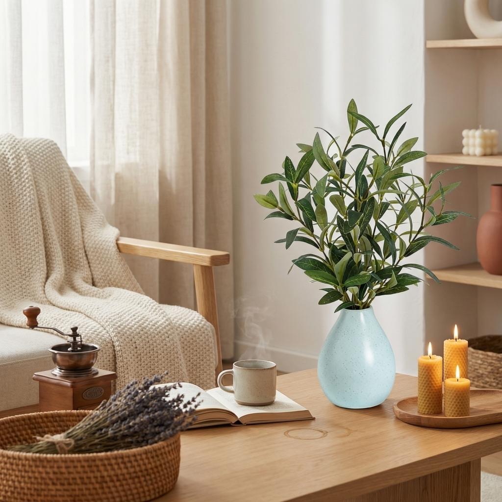 14-inch Indoor Artificial Olive Tree With Ceramic Vase