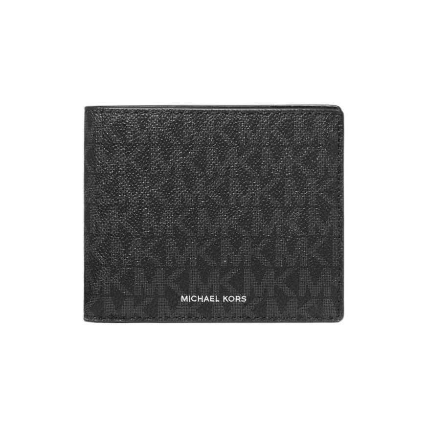 

Michael Kors MK Cooper Short Vintage Monogram Commuter Fashion Practical Multi-Card Canvas Leather Trim Card Holder Wallet Men wallet 36U9LCRF3B-001 Basic Set (Bag)