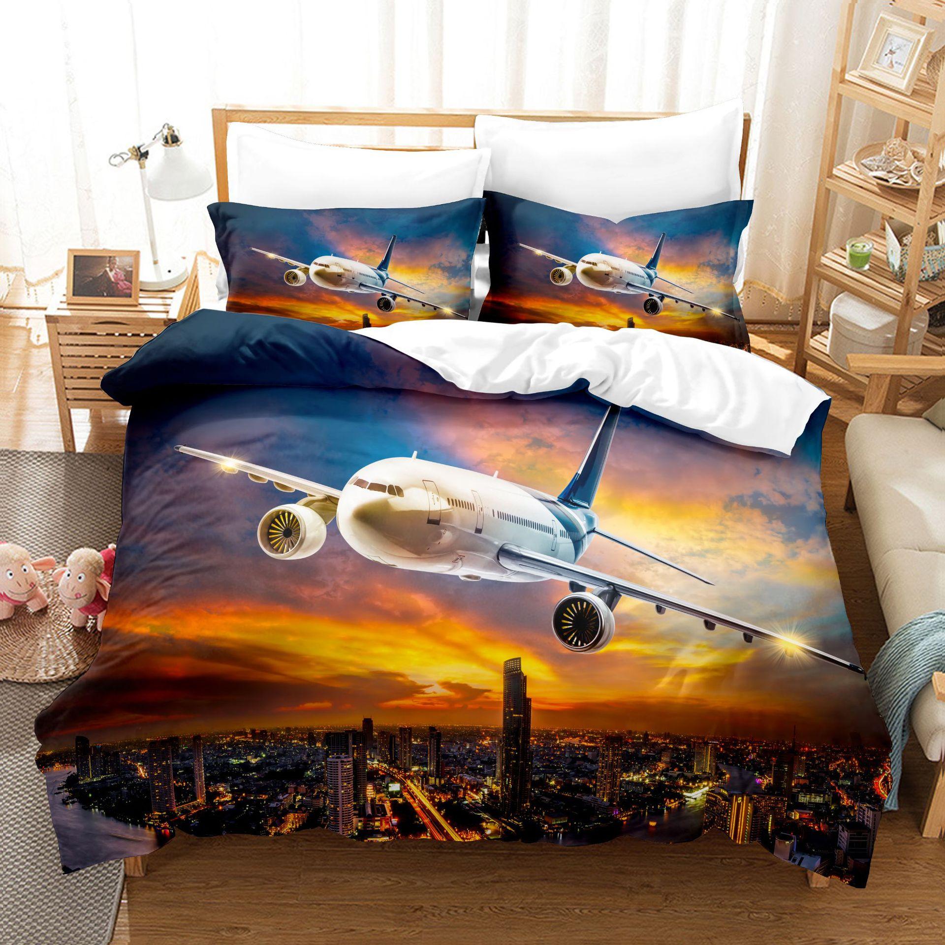 

Пододеяльник с изображением самолета размера King/Queen, комплект постельного белья Blue Sky Modern Aviation Aircraft Runway Soft для детей, подростков, мальчиков, 2 наволочки 140x210cm 2pcs
