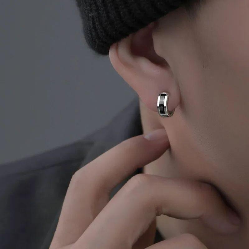 Vintage Black Silver Color Hip Hop Punk Copper Piercing Hoop Earrings For Women Men Circle Pendient Ear Jewelry Gifts