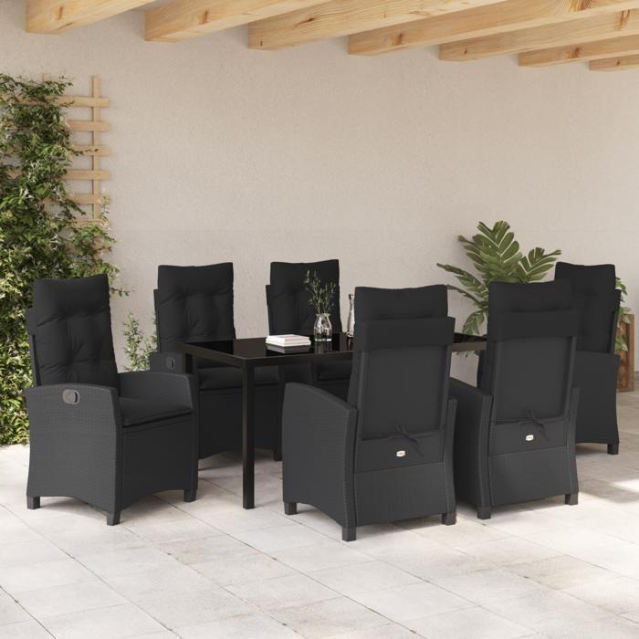 VidaXL Ensemble de salle à manger de jardin de 7 pièces avec coussins en rattan poly noir 3380376