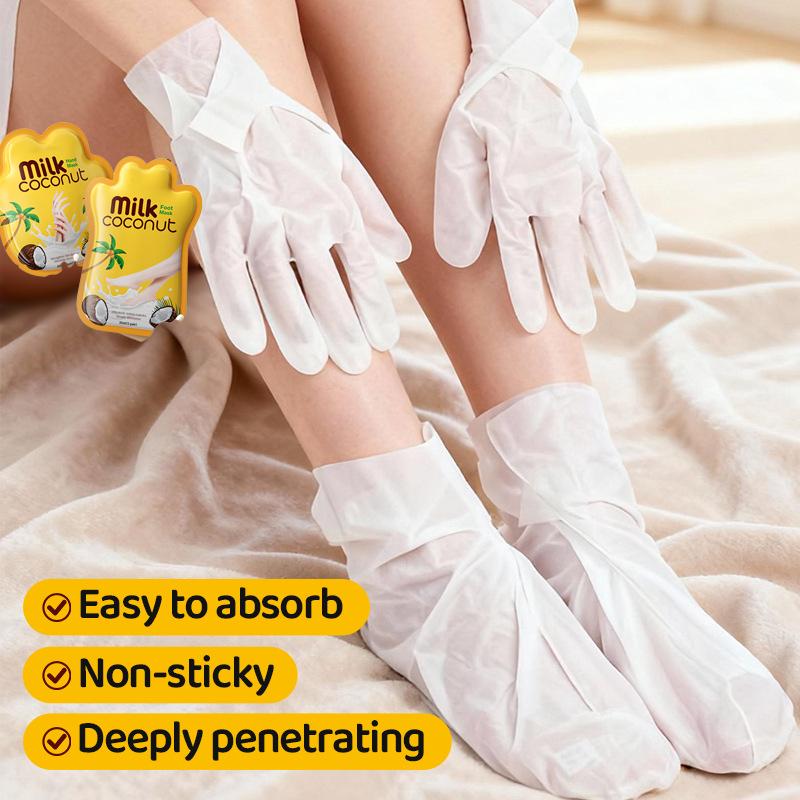 Milk Coconut Hand & Foot Mask Set (10 Pcs) – Deep Moisturizing & Smoothing Care for Dry Skin