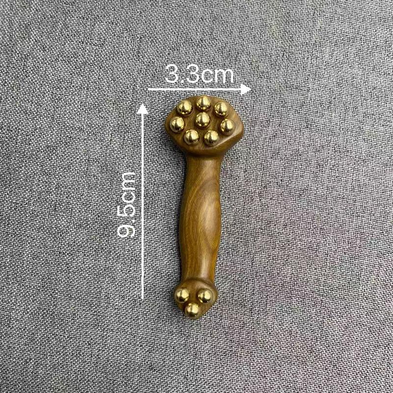 Double Ended Facial Fascia Lifting Tool With 11 Brass Gold Bead Sandalwood Cheek Eyes Beauty Massage Gua Sha Stick Point Relax