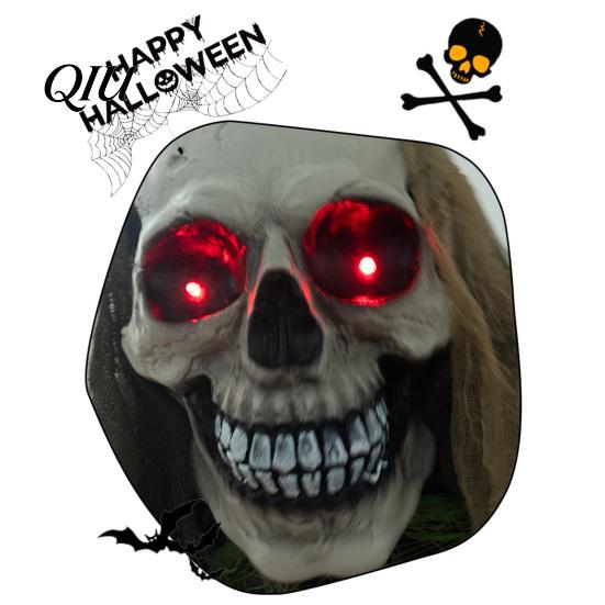 Creepy Doorway Ghost Ornaments Halloween Animatronics Hanging Decoration, Sound Activated Grim Reaper Prop with LED Secret Room Props Glowing Eyes And