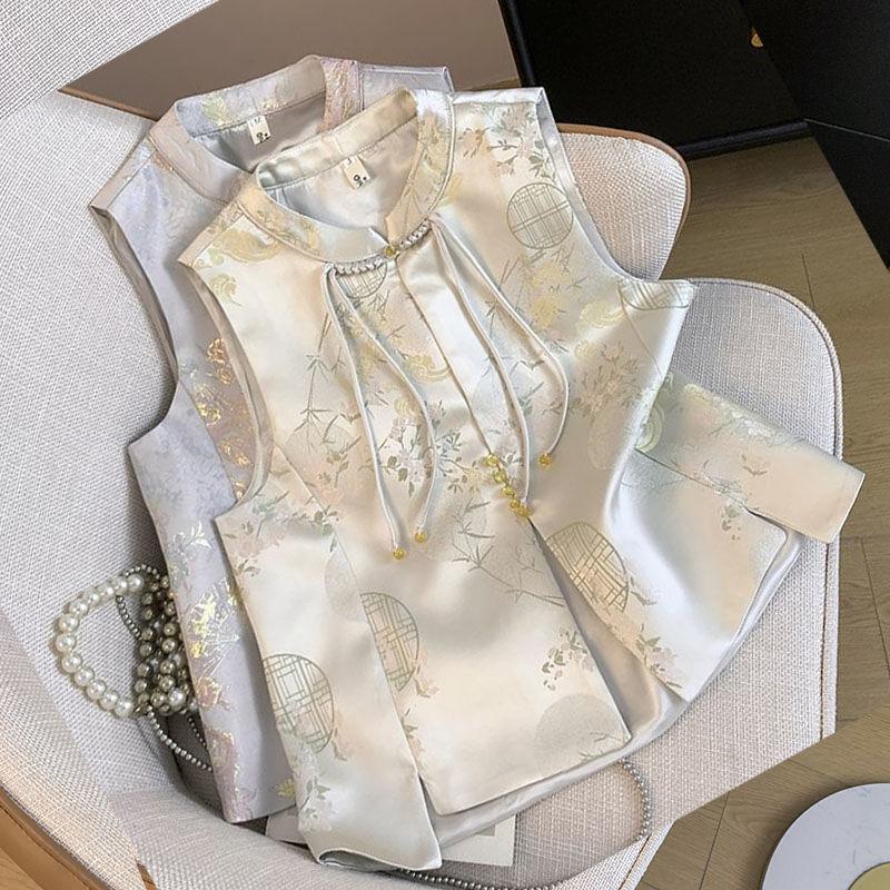 New fashion vest retro small Guochao top vest middle-aged women's vest