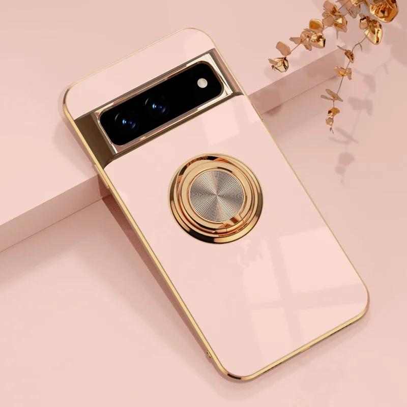 Stylowe etui z powłoką, miękki silikon, odporne na wstrząsy, do Google Pixel 10 9 8 7 Pro XL 9A 8A 7A, z magnetycznym uchwytem-pierścieniem samochodowym, osłona ochronna