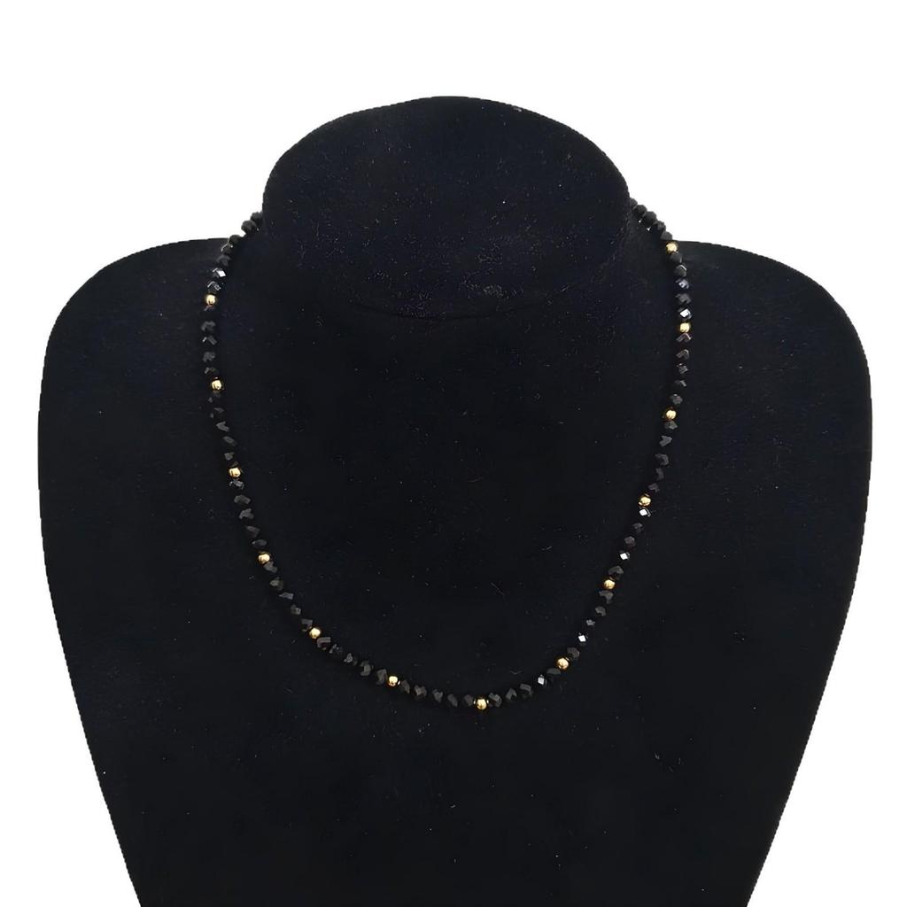 Black Crystal & Gold Beaded Handmade Necklace
