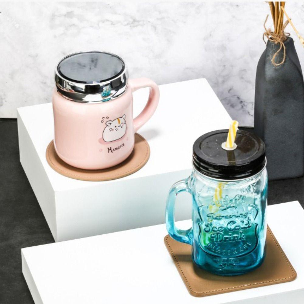PU Leather Square/round/hexagon Coaster Heat Resistant Waterproof Cup Mat Nordic Style Morandi Color Insulation Mat Living Room