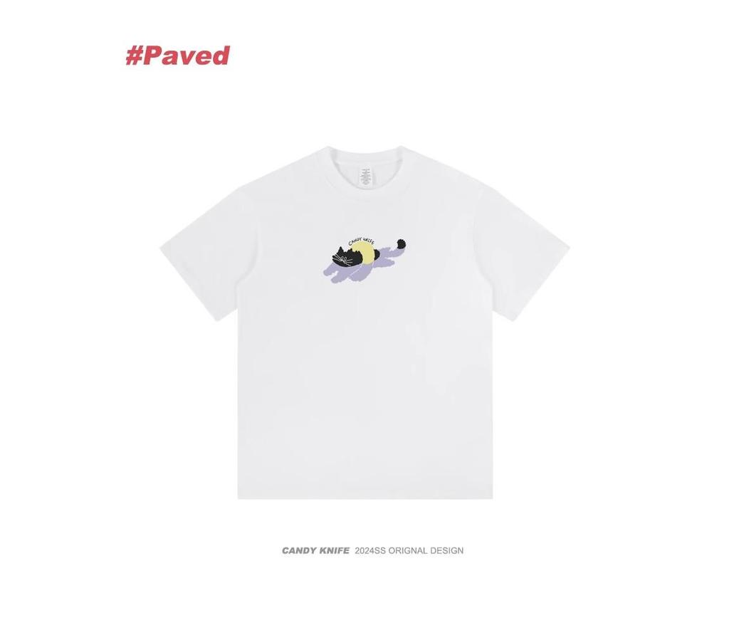 Unisex Oversized Trendy Kitten Print Cotton T-Shirt