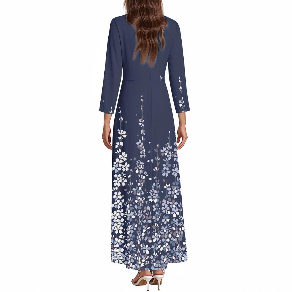 Robes Pour Femmes Tunique Fleurie Vintage Robe Midi Cintrée Été Décontracté Robe Manches 3/4