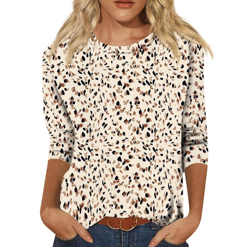 Women's Casual Floral Print Three Quarter Sleeve Round Neck T Shirt Lightweight Comfortable Fit Suitable for Everyday Wear