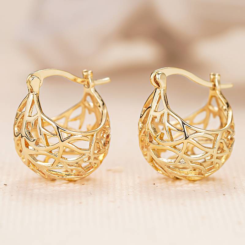 

Huitan Elegant Ball Shaped Design Women Hoop Earrings Hollow Gold Color/Copper Color Fashion Accessories for Party Metal Zircon