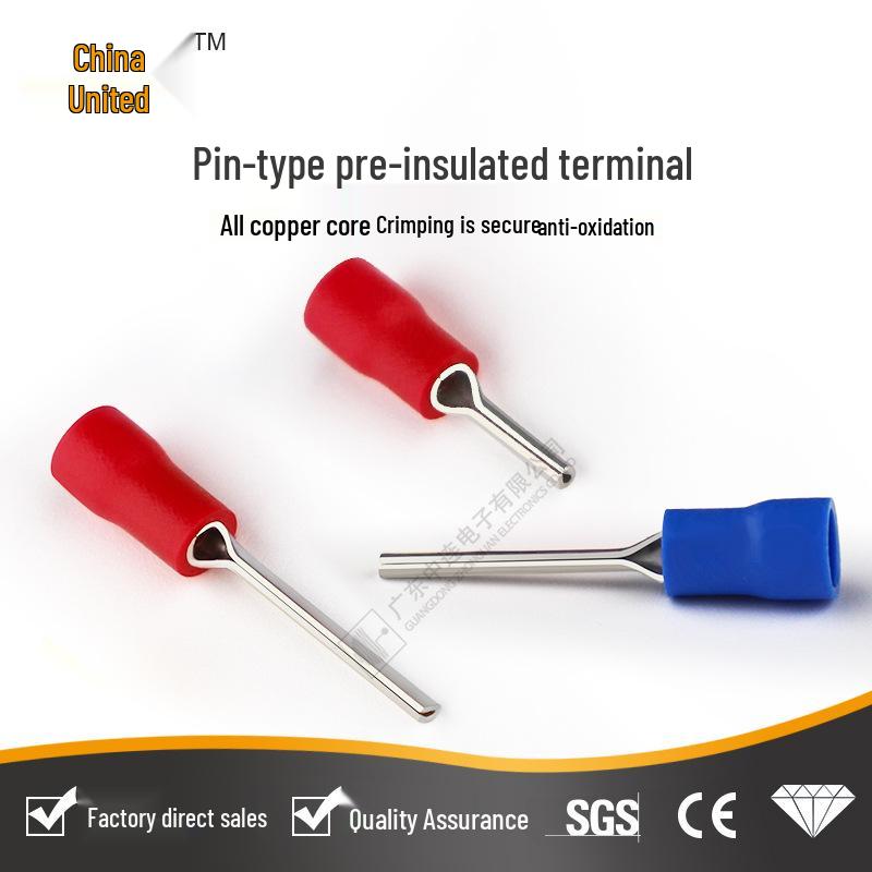 Pin-Type Pre-Insulated Red Copper Terminal: 1.25/2/5.5 PVC Insulated Cold Crimp Wire Lug, In Stock