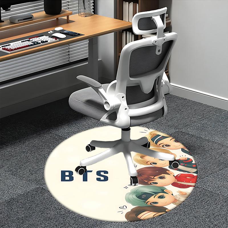 BTS K-pop Goods Chair mat Round Rug-Office carpet, Machine Washable, Non-slip, Suitable for Living Rooms, Bedrooms