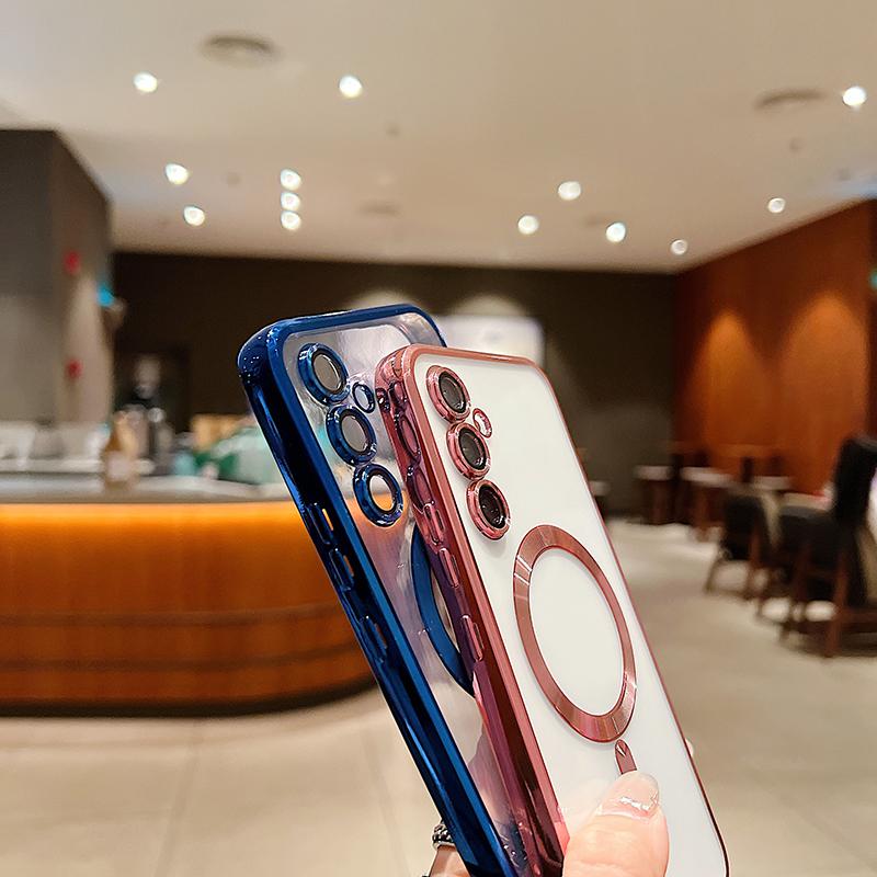 For Samsung S22 Electroplated Phone Case For Samsung Galaxy S22 Plus S22 Ultra For Magsafe Magnetic Lens Protect TPU Soft Cover