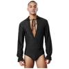 Mens Deep V Neck Long Sleeve Leotard Glitter Rhinestones Bodysuit Openable Crotch Latin Jazz Dance Ballet Costume