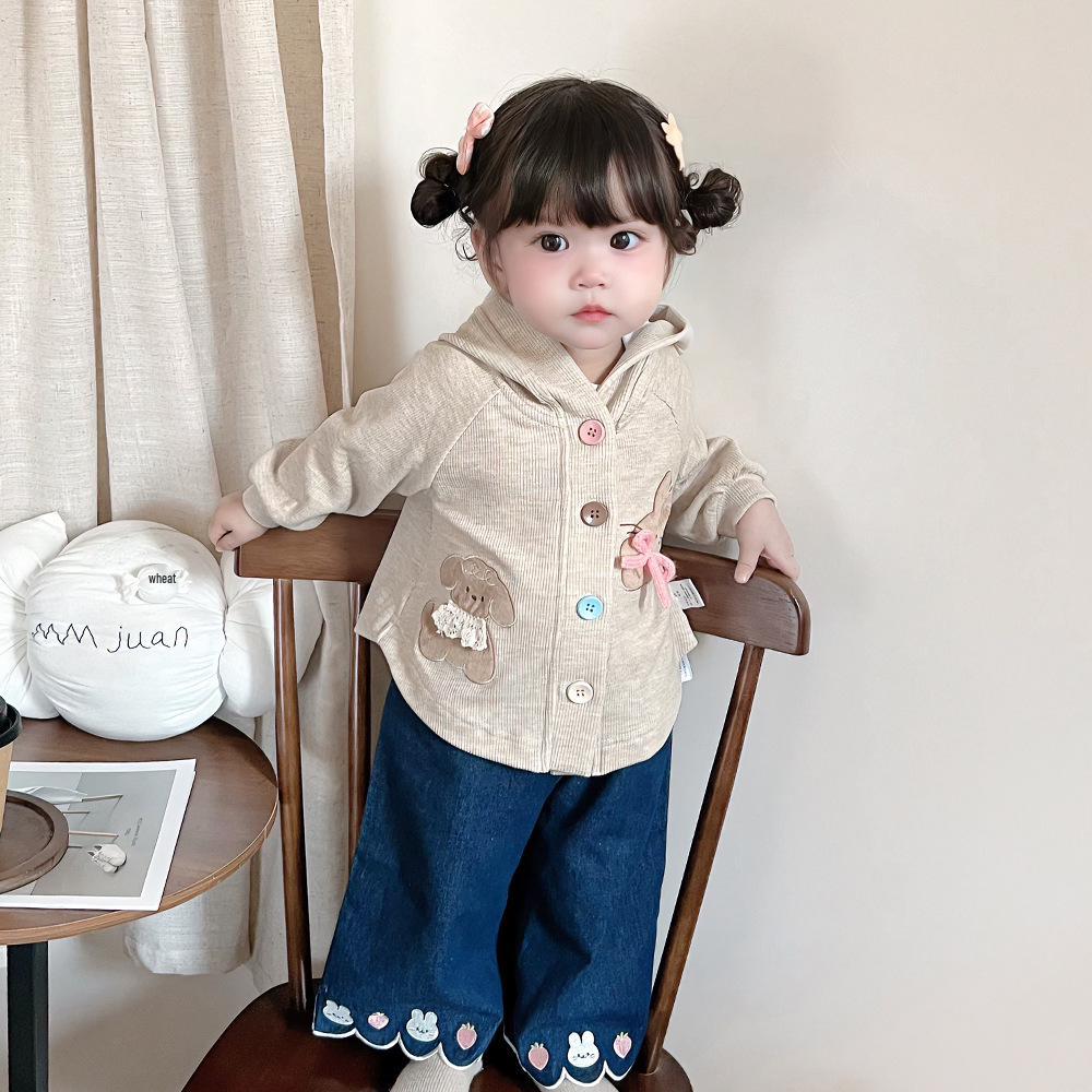 2025 Spring & Autumn Stylish Girls' Hooded Cardigan - Korean Baby Outerwear