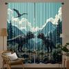2pcs Dinosaur Silhouette Blackout Curtains - Thermal Insulating Room Darkening Window Drapes with Dinosaur Print