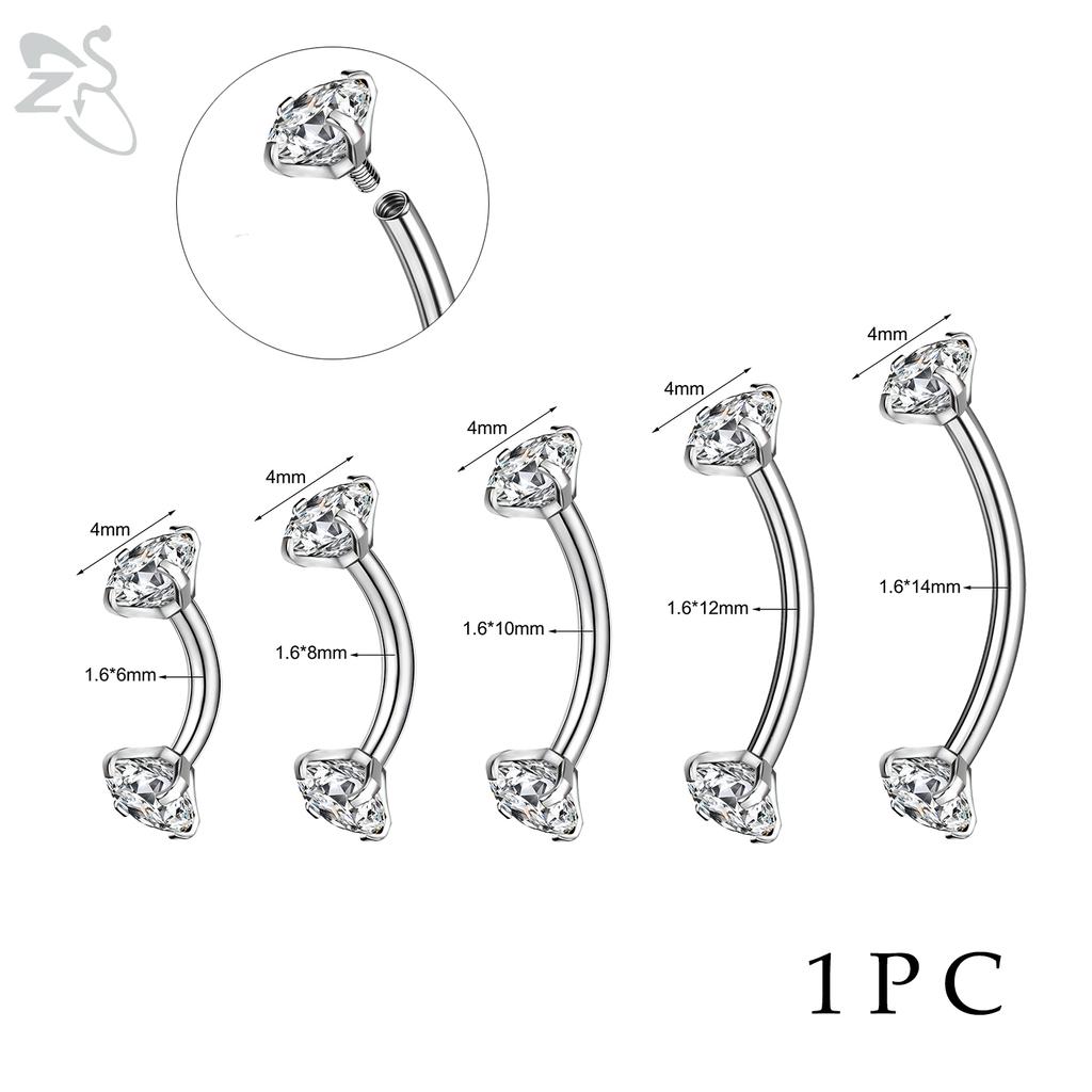 14G Stainless Steel Opal Curved Barbell Eyebrow Ring Cartilage Earring Crystal Labret Piercing Jewelry 6/8/10/12/14mm
